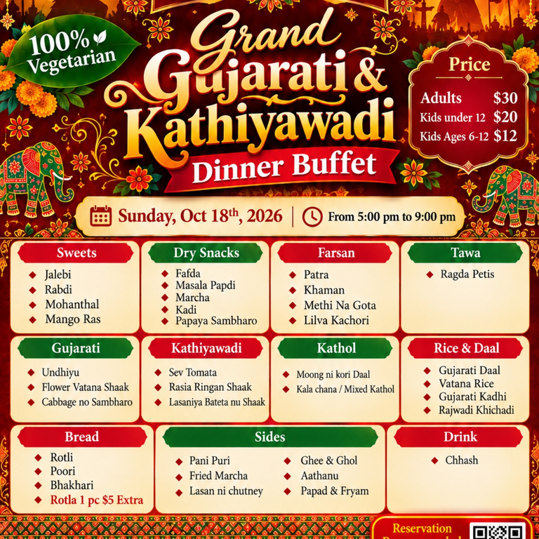 Gujarati & Kathiyawadi Dinner Buffet on Oct 18th