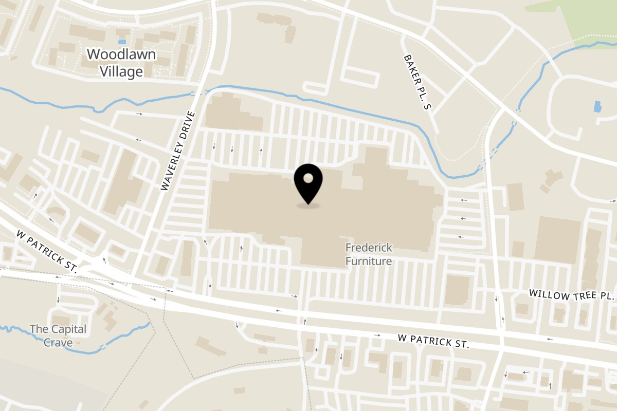 Map showing the location of Saffron Grill & Bar on 1301 W Patrick St in Frederick